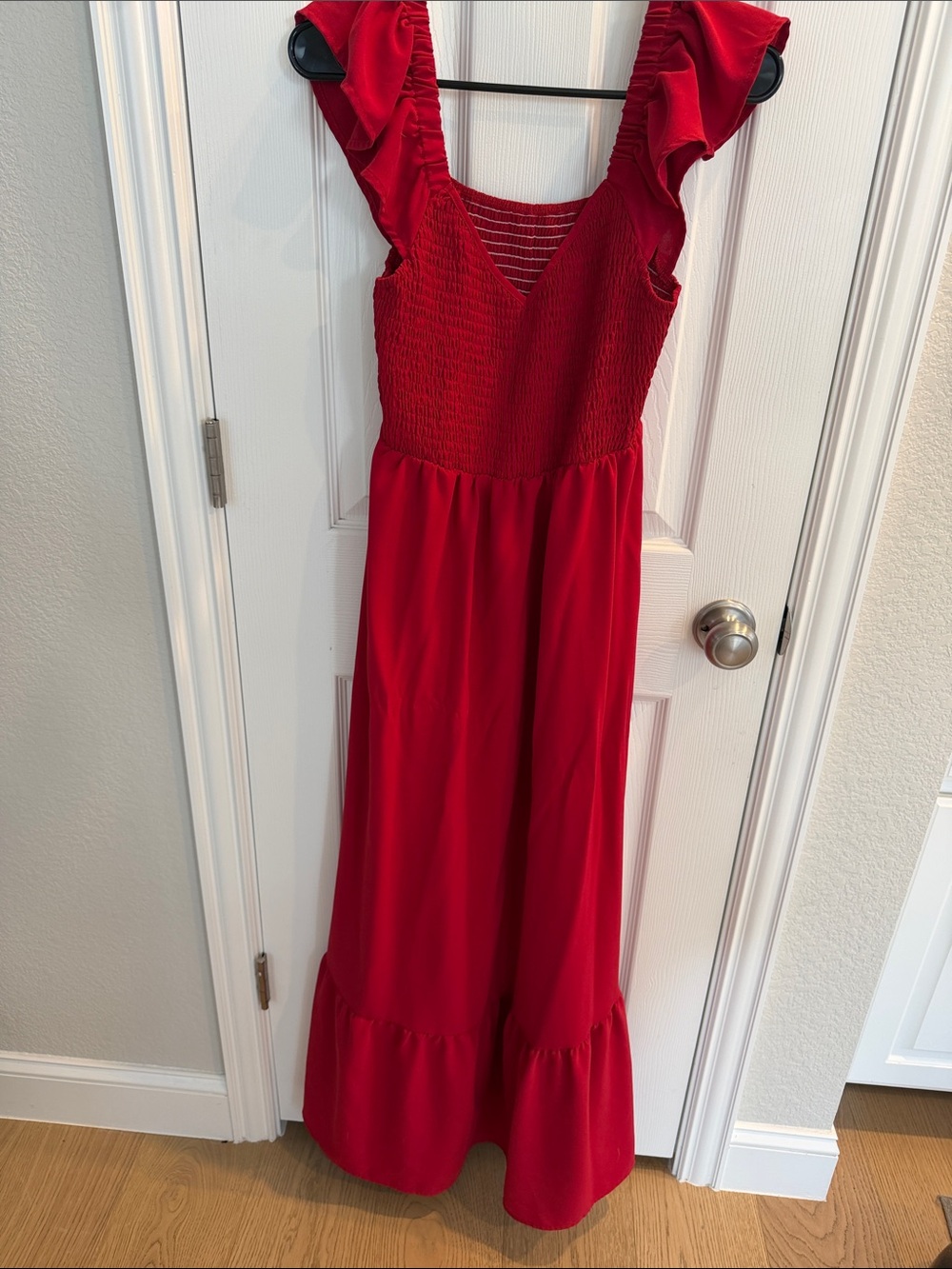 Red Ruffle Strap Maxi Dress